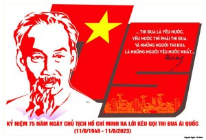 TRANH CỔ ĐỘNG TUYÊN TRUYỀN KỶ NIỆM 75 NĂM NGÀY CHỦ TỊCH HỒ CHÍ MINH RA LỜI KÊU GỌI THI ĐUA ÁI QUỐC