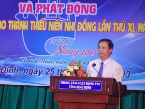 Đồng chí Nguyễn Tuấn Thanh, Tỉnh ủy viên - Phó Chủ tịch Thường trực UBND tỉnh phát biểu và chỉ đạo Hội nghị tổng kết, trao thưởng cuộc thi Sáng tạo thanh thiếu niên nhi đồng tỉnh Bình Định lần thứ X, năm 2023