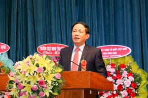 Đồng chí Phạm Anh Tuấn - Phó Bí thư Tỉnh ủy, Chủ tịch Ủy ban nhân dân tỉnh phát biểu tại buổi Lễ công bố