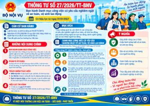 Bộ Nội vụ ban hành Thông tư số 27/2026/TT-BNV ngày 20/10/2026 quy định danh mục công việc có yêu cầu nghiêm ngặt về an toàn, vệ sinh lao động.