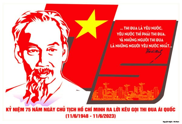 TRANH CỔ ĐỘNG TUYÊN TRUYỀN KỶ NIỆM 75 NĂM NGÀY CHỦ TỊCH HỒ CHÍ MINH RA LỜI KÊU GỌI THI ĐUA ÁI QUỐC