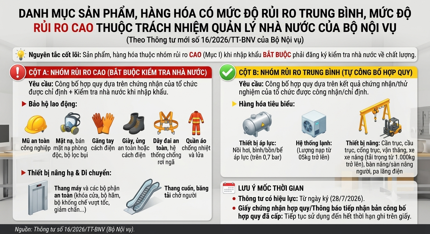 Thông tư quy định Danh mục sản phẩm, hàng hóa có mức độ rủi ro trung bình, mức độ rủi ro cao thuộc trách nhiệm quản lý nhà nước của Bộ Nội vụ.